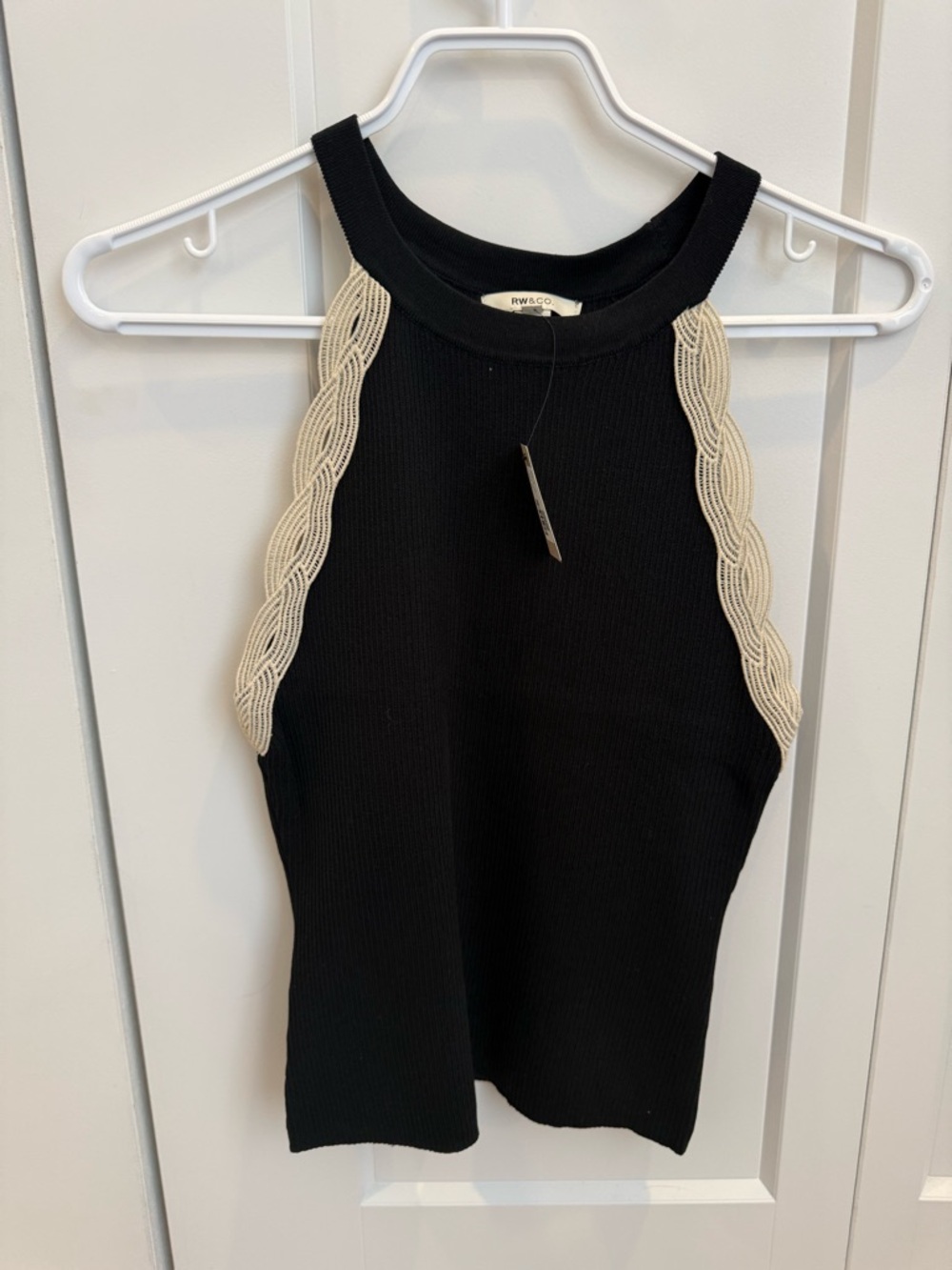 RW&CO. Black Halter Tank with Cream Braid Trim